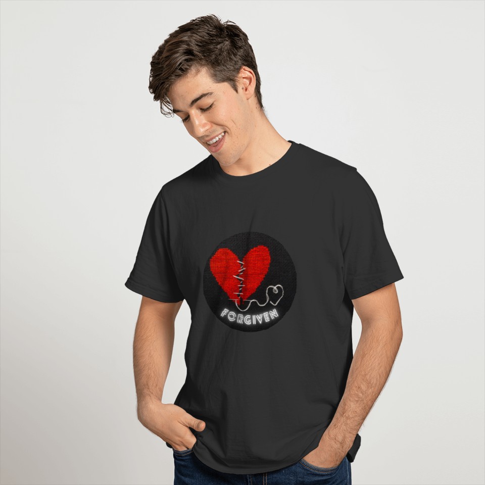 Forgiven Beautiful Stitched Red Heart T-shirt
