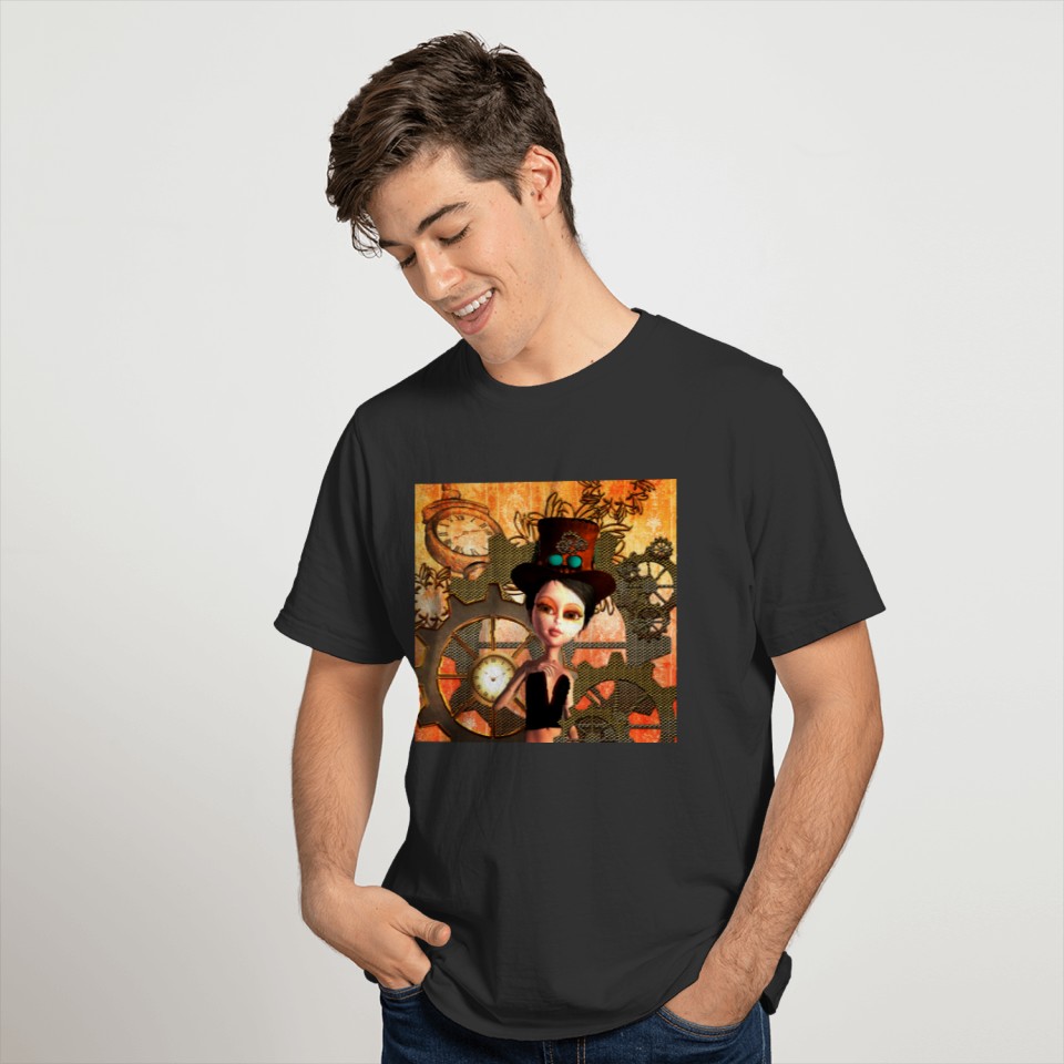 Steampunk with girl, clocks and giers T-shirt