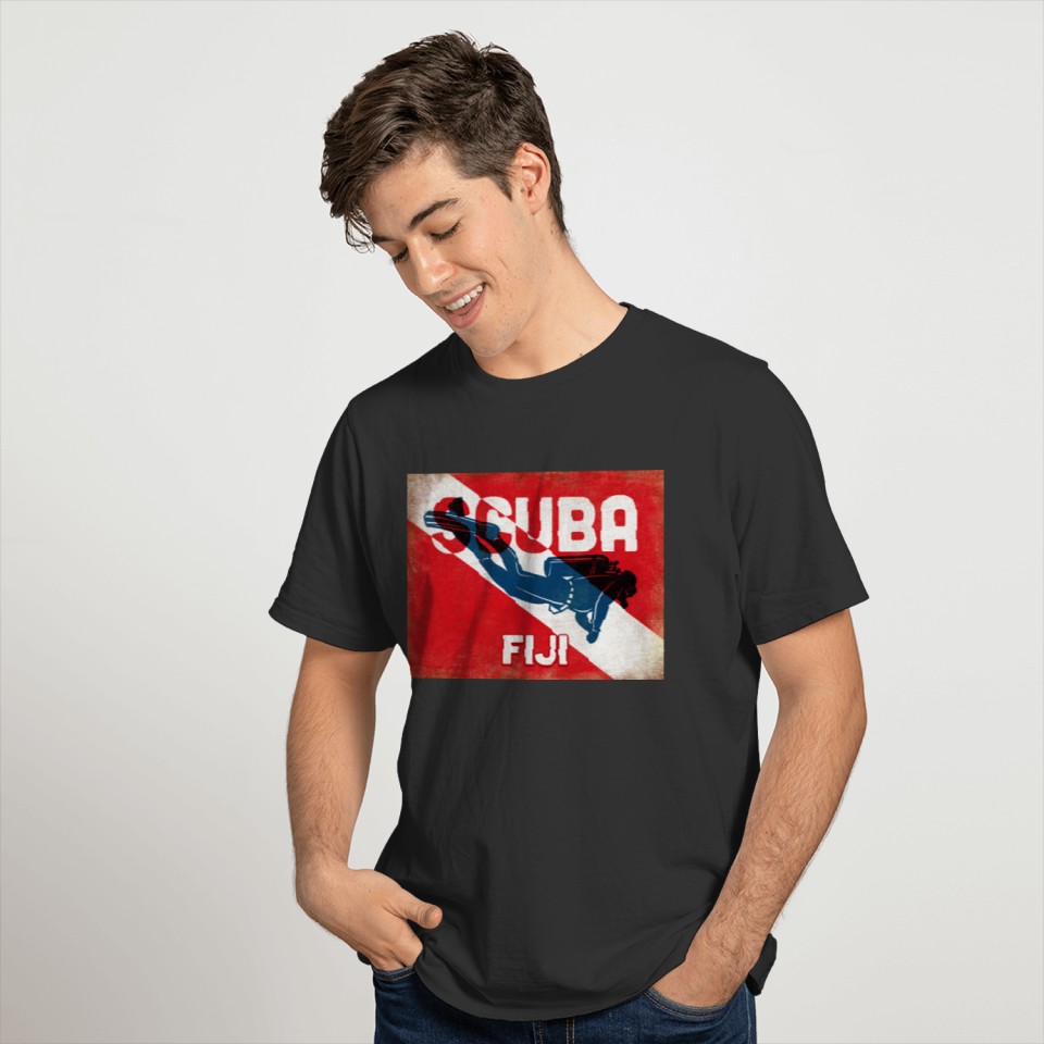 Fiji Scuba Diver - Blue Retro T-shirt