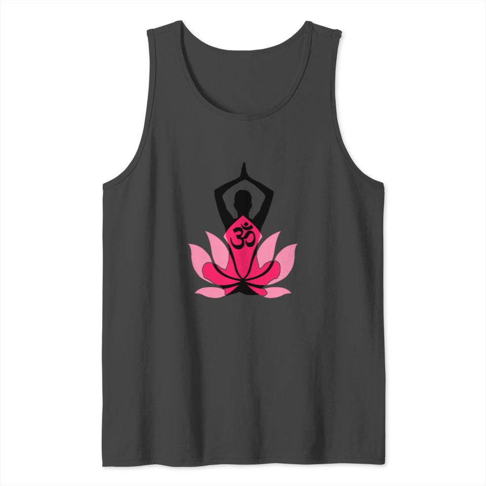 Om Namaste Yoga Pose Lotus Fuchsia Tank Top