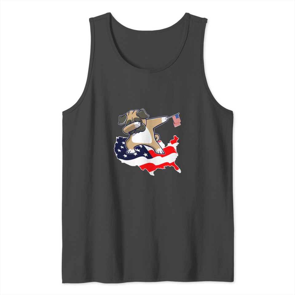 Pug Dog - Funny Dabbing Pug on American Flag Map Tank Top