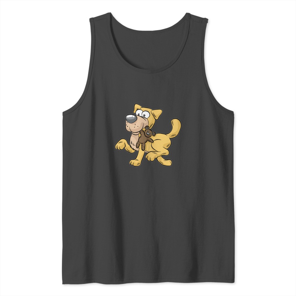HAPPY DOG WITH TOY Doggy Puppy funny Cartoon Comic Tank Top