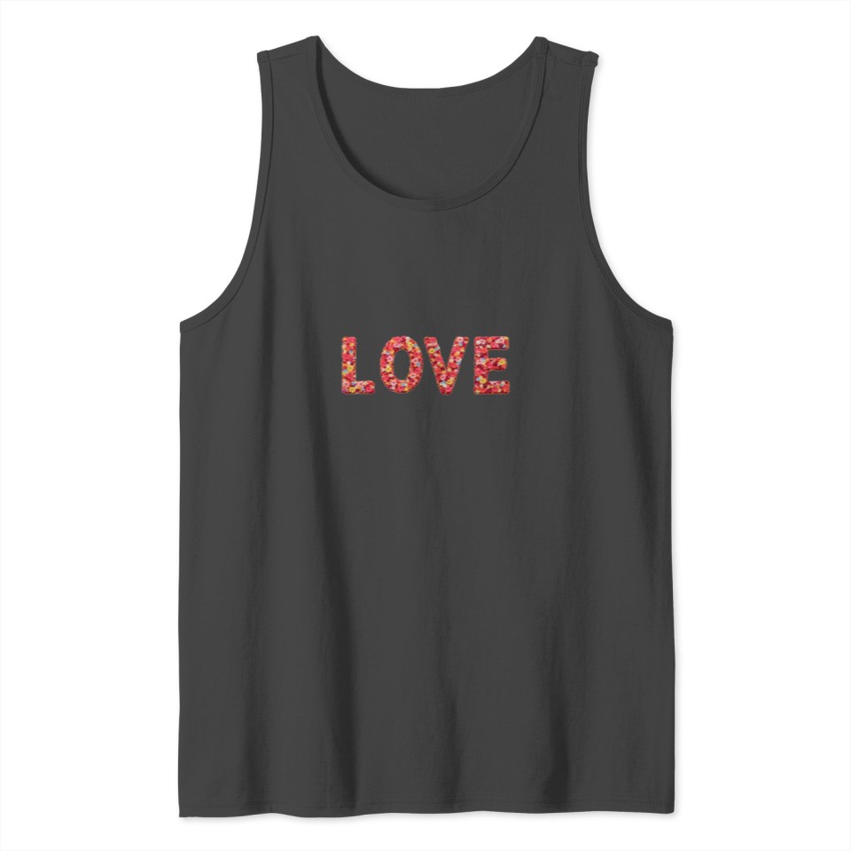 Flower Decorated Love Text Design Tank Top