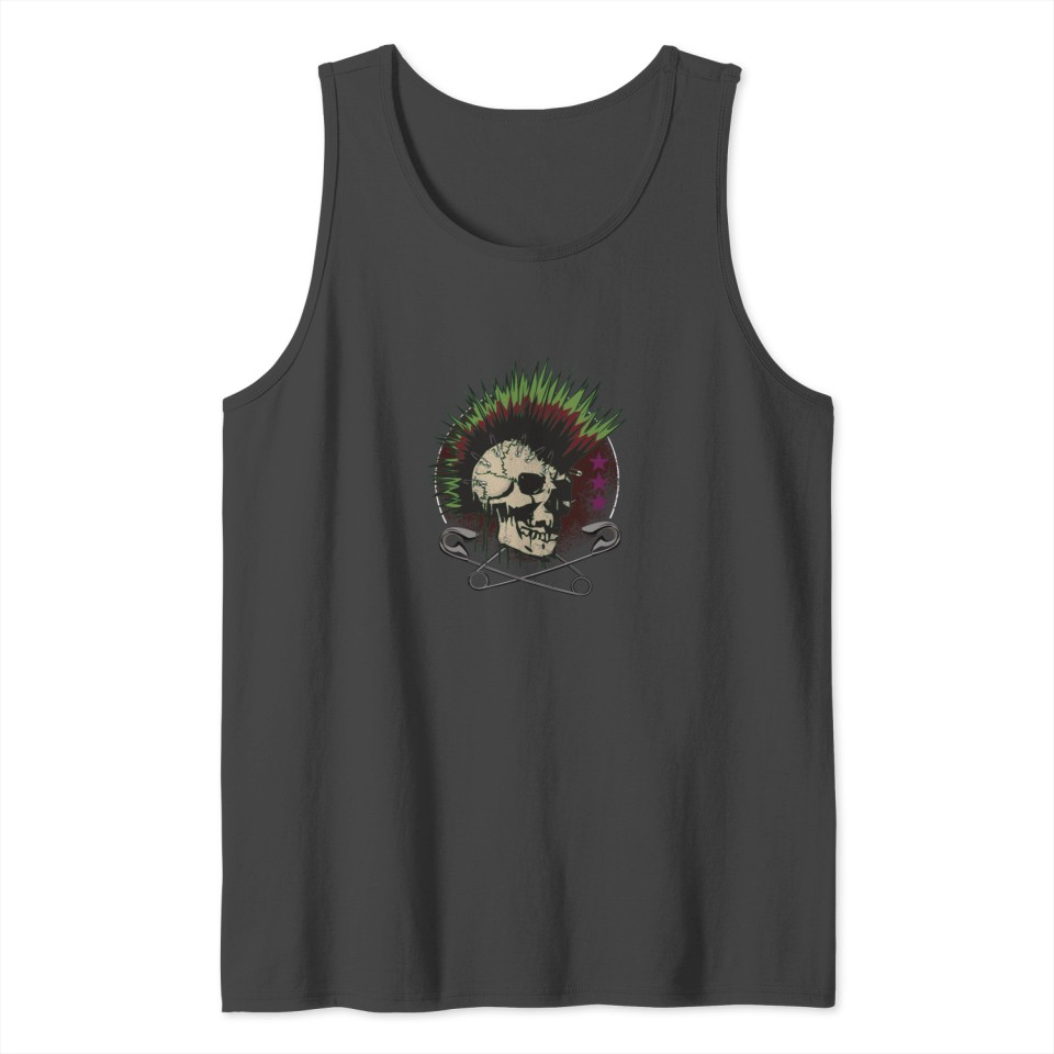 Punk skull with safety pins gift funny Tank Top