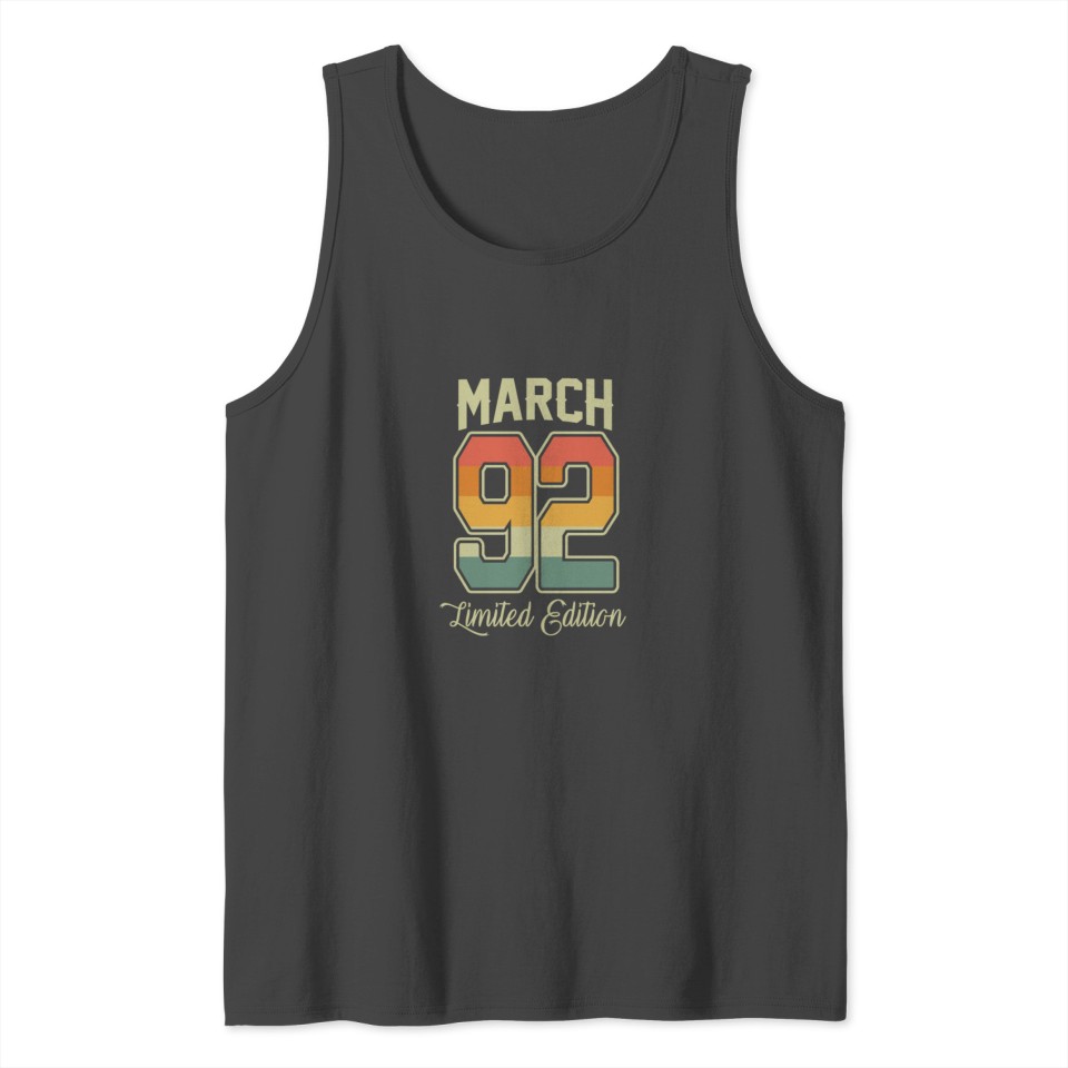 Vintage 30th Birthday March 1992 Sports Gift Tank Top