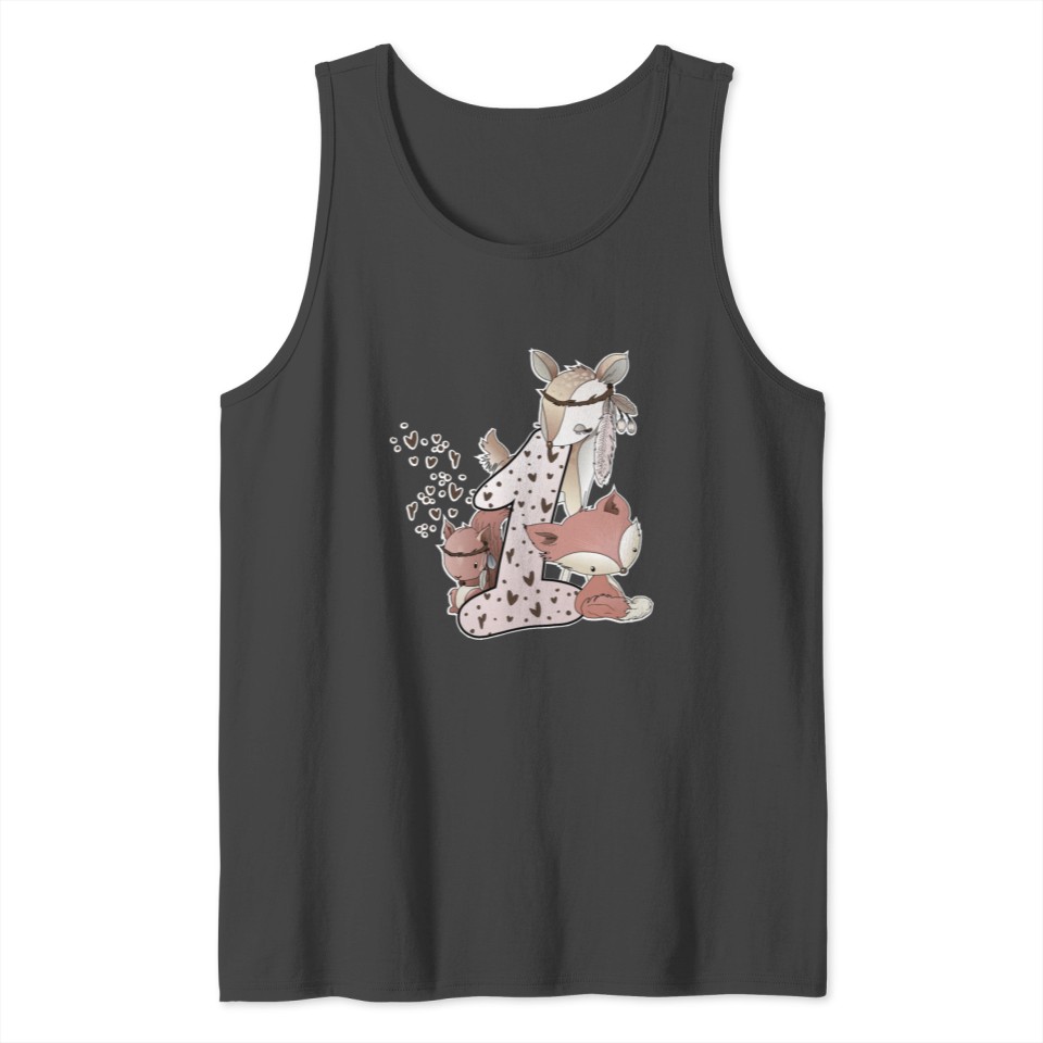 1st birthday fox deer and squirrel for girls Tank Top