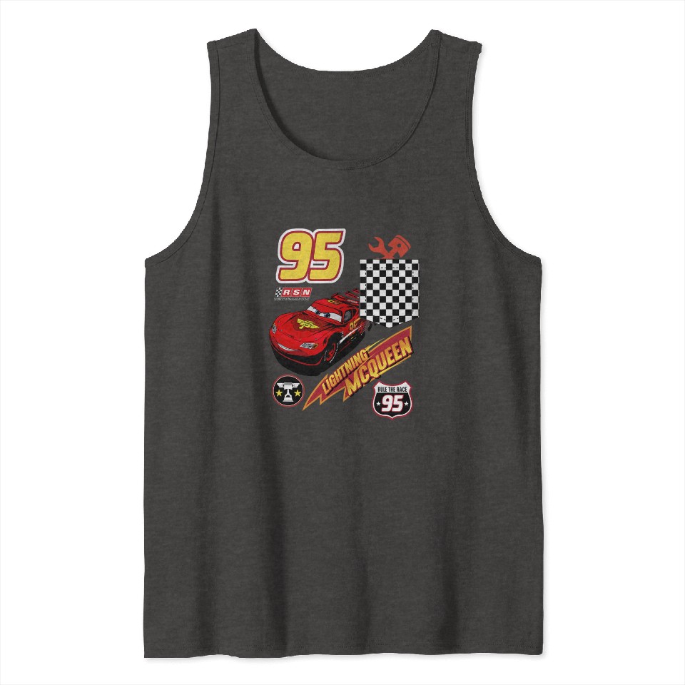 Disney Pixar Cars Lightning McQueen Racing Flag Faux Pocket Tank Tops ...