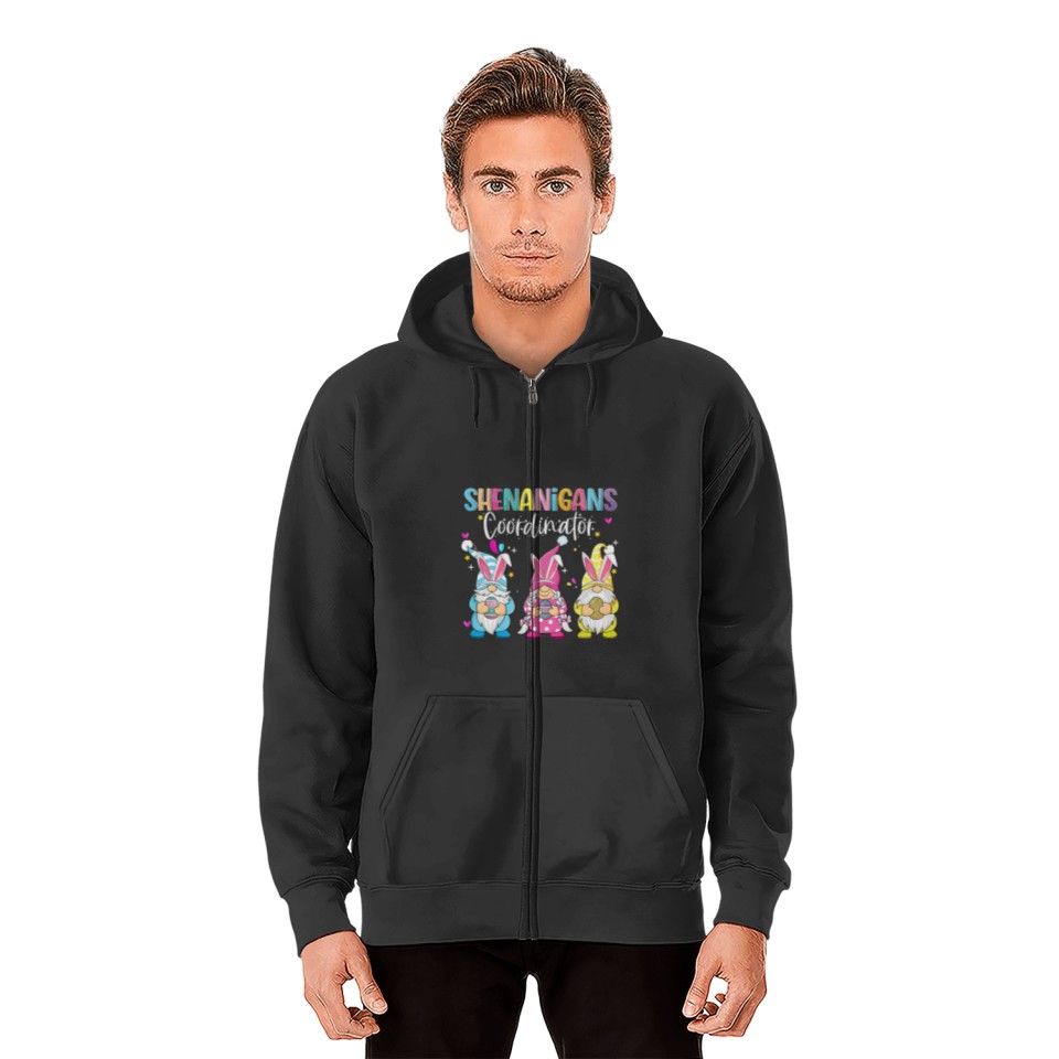 Easter Day Shenanigans Coordinator Gnome Rabbit Eggs Hunting Zip Hoodies